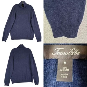 Tasso Elba Sweater Cashmere Turtleneck Men’s Size Medium M Navy Blue - Picture 1 of 7