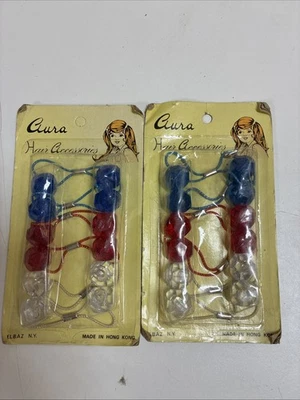 Juego De Colección De 2 Soportes Cola De Caballo Aura Rojo, Blanco y Azul Hecho En Hong Kong Foto 1 de 4