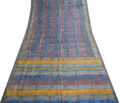 Tela de sari Sushila vintage multicolor 100 % lana pura impresión en bloque a mano Foto 1 de 4