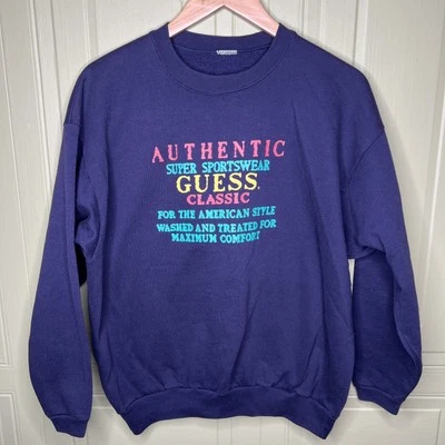 Suéter Vintage Guess Clásico Cuello Redondo Azul Marino Medidas en Descripción Foto 1 de 2