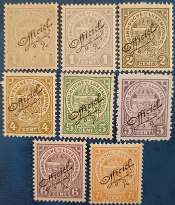 Vintage Luxemburg Stamps. Early 1900's. Lot Of 8. Unused. Overstamped Officiel.  - Photo 1/4