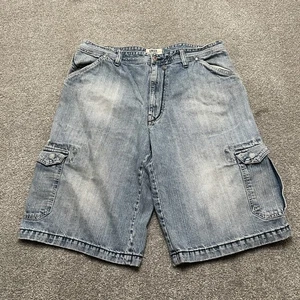 Enyce Cargo Denim Shorts Mens 38 Baggy Y2K Hip Hop Skater Jean Distressed - Picture 1 of 19