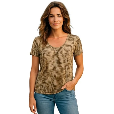 Blusa Camisa Liz Claiborne Mujer Talla 1X Marrón Negra Estampado Animal Manga Corta Foto 1 de 4