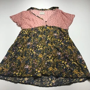 Urban Outfitters Dress Womens Size S-P Lightweight Pink Dot Black Floral Print - Picture 1 of 11