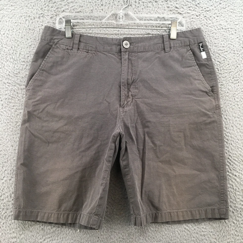 Pantalones Cortos Chinos Mambo Para Hombre 34 (35x10 Real) Gris Algodón Tiro Medio Botón Frontal Plano Foto 1 de 4