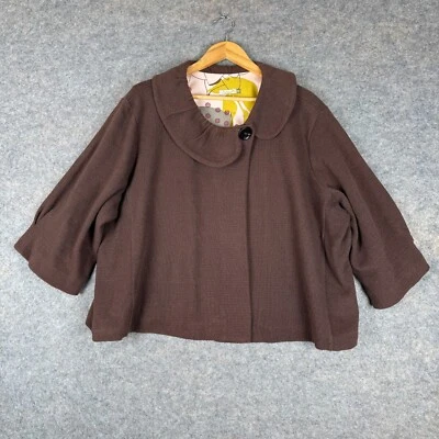 Chalet Coat Jacket Womens 3X FLoral Lined 1 button Brown 3/4 Designer Made USA - Image 1 of 4