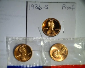 1986 PDS Lincoln cents unc in mint cello and Proof - Picture 1 of 2