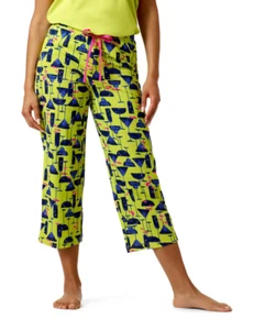 Hue Sipping Capri Pajama Pants Women's S Bright Chartreuse Elastic Drawstring~ - Picture 1 of 13