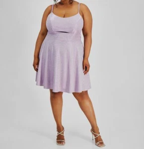 City Studios Women's Purple Trendy Cutout Metallic Skater Dress Plus Size 18W - Picture 1 of 4