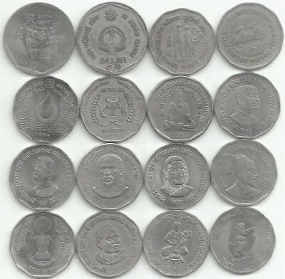 India Rupees 2, XF/UNC Set of 16 Commemorative Coins minted between 1982-2003 - Image 1 of 2