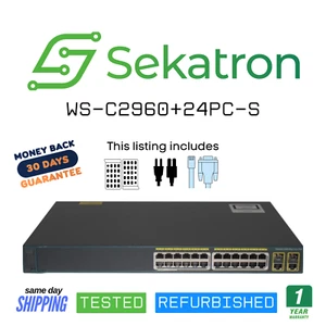 ♻️ Cisco WS-C2960 + 24PC-S 24-portowy przełącznik PoE + Fast Ethernet ⚡Szybka wysyłka - Zdjęcie 1 z 2