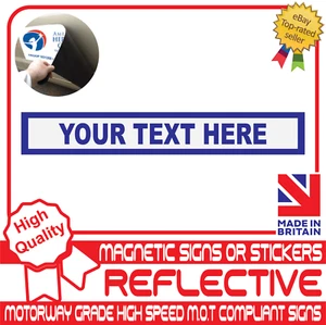 Custom Text Reflective Magnetic Sign or Vehicle Car Sticker High Vis Blue White - Picture 1 of 7