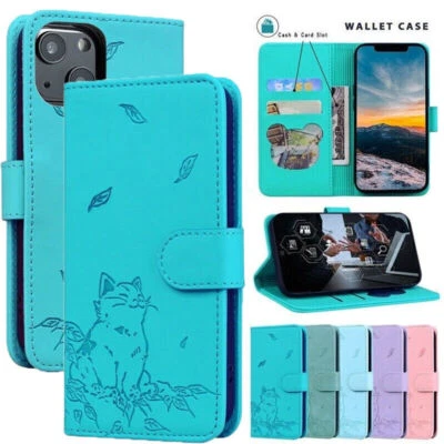 Cat Wallet Leather Phone Case For iPhone 16 15 14 13 12 11 Pro Max XR XS 7 8 SE - Image 1 of 4