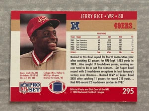 1990 Pro Set JERRY RICE 49ers "Wrong Front" Rare Error NFL Football Card #295 - Picture 1 of 2