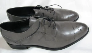 ROCHAS Grey Leather Semi Brogue Oxford Dress Shoes-EU 41/ US 8 - Picture 1 of 7