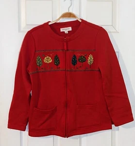 Breckenridge Red Fall Leaves Full Zip Petite Jacket Sweatshirt Size MP - Picture 1 of 8