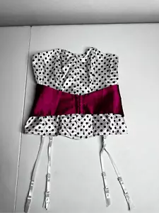 Frederick’s Of Hollywood White & Black Polka Dot Lace Up Corset Top Size M EUC - Picture 1 of 15