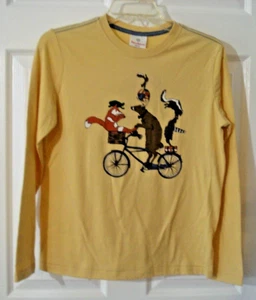 Hanna Andersson Boy's Gold Long Sleeve Shirt Animals Bike Size 12 NEW - Picture 1 of 5