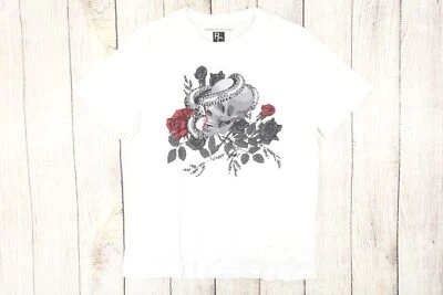RC CHERESKIN 白色大号蛇骷髅花卉玫瑰艺术 T 恤男式新品 — 第 1/4 张图片