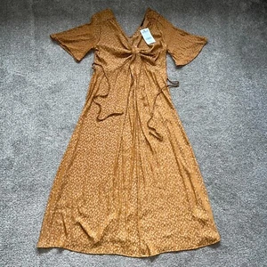 Next Party Dress Womens 10 Gold Knotted Front Leopard Print Tie Waist V-Neck - Picture 1 of 11