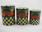 3 Nesting Tins Green Checkerboard Brown Teddy Bears Plaid Ribbon Bow Red Hearts 