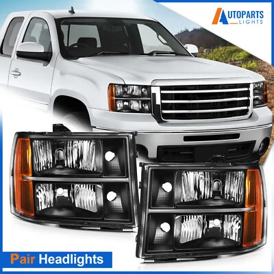 Conjunto de par de faros negros para GMC Sierra 1500 2500HD 3500HD 2007-2014 Foto 1 de 4
