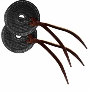 Pair of Black Leather Basketweave Tooled Western Bit Guards FREE SHIP - Picture 1 of 1