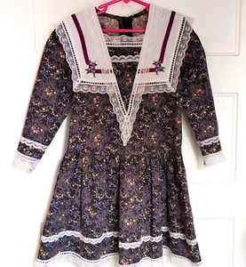 Vintage Gunne Sax By Jessica McClintock Dress Girls Size 5 Floral Print Bibbed  - Picture 1 of 12