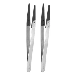 2pcs Precision Ceramic Tweezer 5.1" Stainless Steel Tweezer Anti-Static Flat Tip - Picture 1 of 6