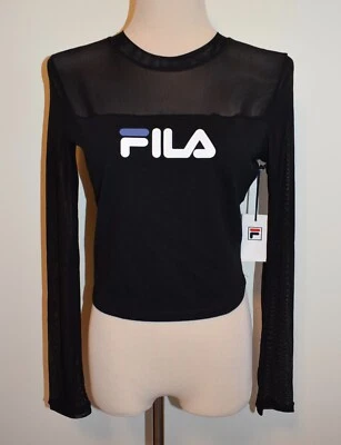 Nueva camisa corta Fila para mujer pequeña negra transparente manga larga Foto 1 de 3