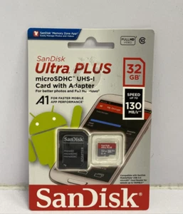CARTE SANDISK ULTRA PLUS MICROSDHC UHS-I AVEC ADAPTATEUR 32 Go - Photo 1 sur 1