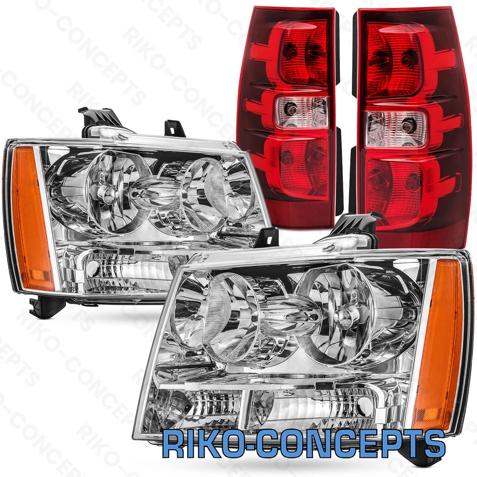 For 2007-2014 Chevy Tahoe Chrome Amber Headlights RED Tail Lights Assembly Kits Foto 1 de 1