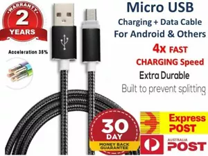 Micro USB Cable Charging Charger Long Cord 1M Braided for Android Samsung Galaxy - Picture 1 of 2