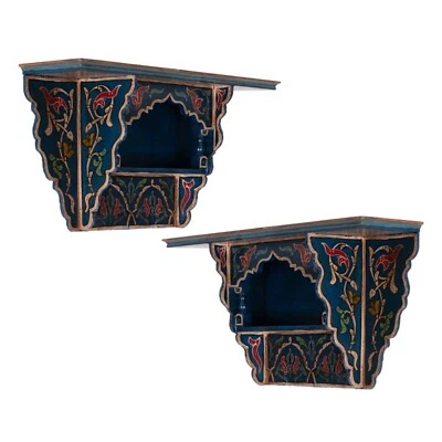 Painted Floating Shelves , Set of 2 Wall Shelves Moroccan shelf Blue Vintage - Image 1 of 4