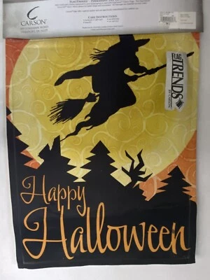 NUEVO FELIZ HALLOWEEN JARDÍN BANDERA BRUJA ESCOBA VOLADORA 13x18 VACACIONES Foto 1 de 4