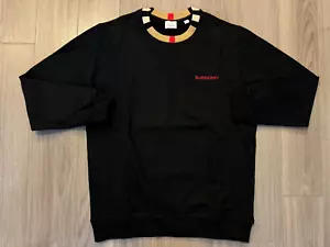 Burberry Icon Stripe Trim Cotton Sweatshirt crewneck black sz M - Picture 1 of 2