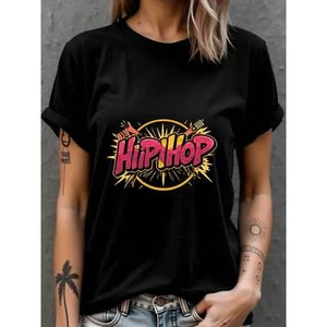 Ladies' fashionable and comfortable round neck T-shirt with letter printing - Picture 1 of 12