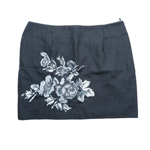 Paul & Joe Straight Pencil Skirt Size 38 Charcoal Gray Floral Embroidered Wool - Picture 1 of 5