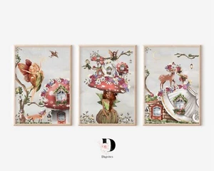 Fairy bedroom wall art prints, Fairy Garden prints, Woodland Animals, fairies - Picture 1 of 4