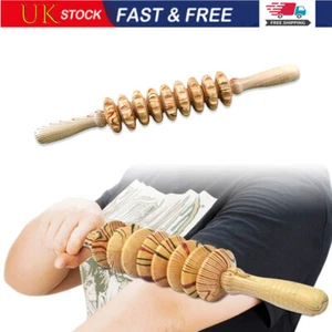 New Wooden Roller Massager Cellulite Massage Trigger Point Muscle Release Stick - Picture 1 of 10