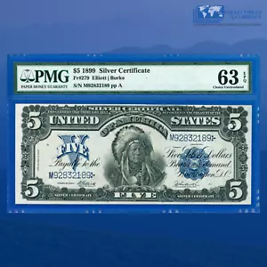 Fr.279 1899 $5 Five Dollars Silver Certificate "CHIEF NOTE" , PMG CU 63 EPQ #189 - Picture 1 of 3