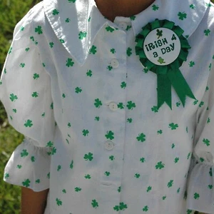Saint Patrick's Day Shamrock Handmade green blouse button down shirt size 7 - Picture 1 of 9