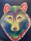 Original oil painting signed 11 x 14 Colorful Abstract Fox Face
