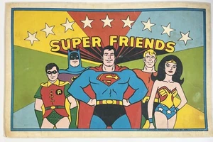 Vintage 1976 DC Comics Super Friends Placemat Tray Liner Wall Art Amscan Rare - Picture 1 of 5