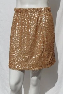 Women’s M L Gold Sequin Stretch Mesh Lined Pull On Straight Skirt Party MINT! - Picture 1 of 6
