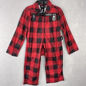 Joe Boxer Unisex Kids Black And Red Plaid Button up Pajamas Set SZ XS (4/5) New - Picture 1 of 12