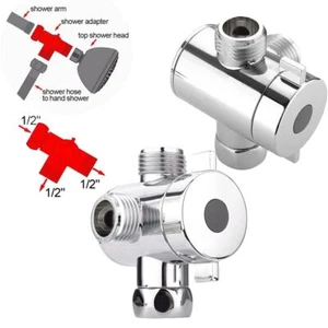 Chromed Three Way Valve Shower Head Diverter 1/2 Inch T-adapter ABS Plastic - Picture 1 of 5