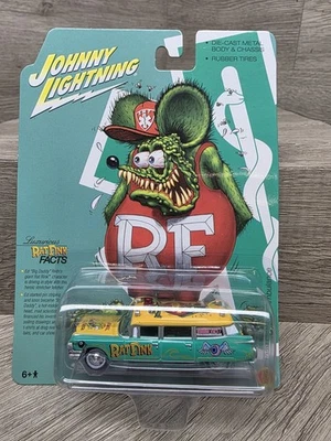 1/64 JOHNNY LIGHTNING RAT FINK 1959 CADILLAC AMBULANCE GREEN AND YELLOW - Image 1 of 4