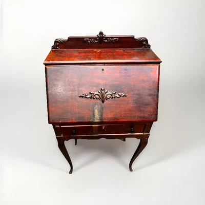 Vintage Antique Mahogany Style Queen Anne Secretary Writing Desk, hardwood, mcm - Image 1 of 4