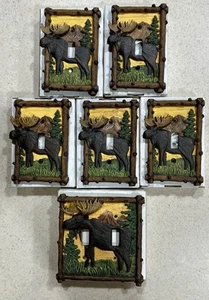 5 Single Switch Plate & 1 Double Moose Forest Mountain Home Decor Rustic NEW Vtg - Picture 1 of 3